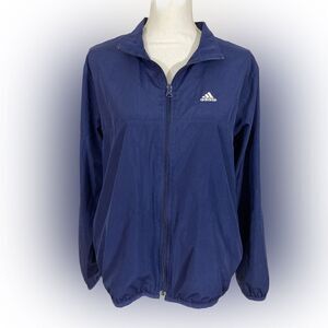 Y2K Adidas Track Jacket Women’s L Blue 3-Stripes Vintage Windbreaker Retro